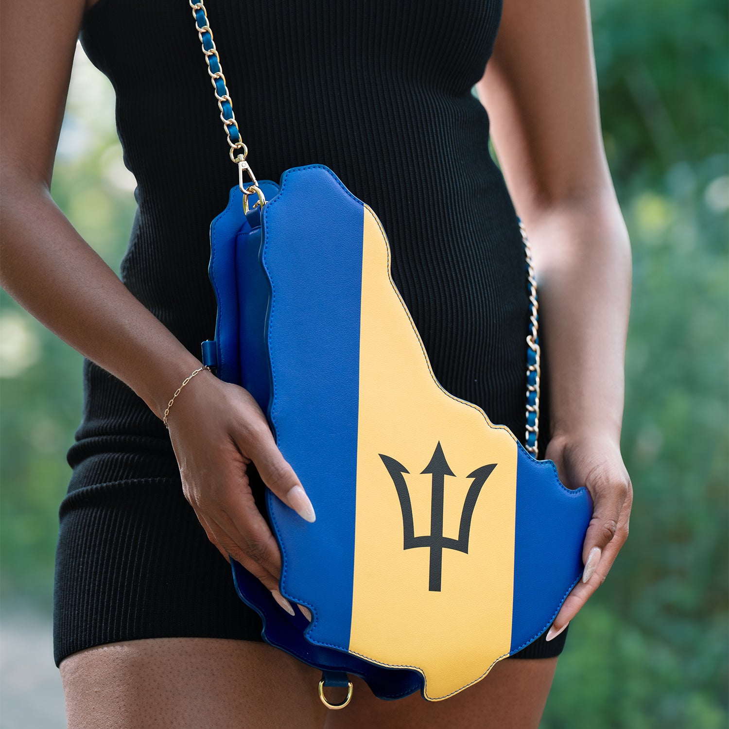 Barbados handbag, Bajan flag purse, blue yellow and black bag, Barbados heritage bag, Trident fashion, Crop Over festival bag, Bridgetown accessories, flag bag, cultural fashion, patriotic accessories, statement handbag, travel tote, unique designer bag, luxury flag bag, Caribbean pride, African heritage bag, national flag purse, ethnic fashion, vibrant handbags, bold fashion statement, handcrafted bags, cultural identity fashion, exclusive designer bags