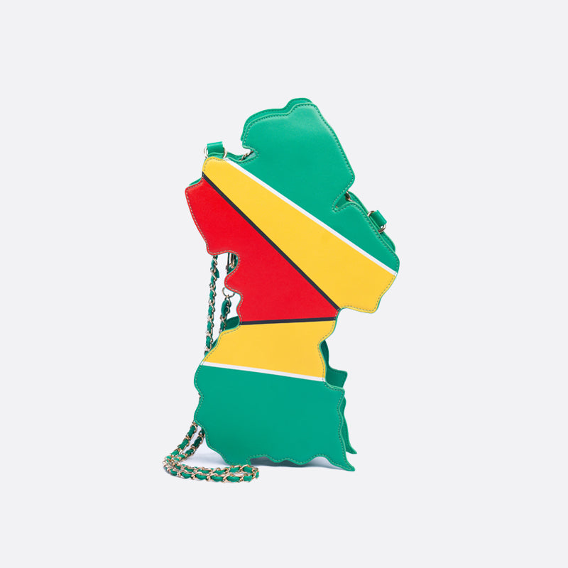 flag bag, cultural fashion, patriotic accessories, statement handbag, travel tote, unique designer bag, luxury flag bag, Caribbean pride, African heritage bag, national flag purse, ethnic fashion, vibrant handbags, bold fashion statement, handcrafted bags, cultural identity fashion, exclusive designer bags, Guyana handbag, Guyana pride bag, Guyana flag purse, green gold and red bag, Guyanese fashion, South America flag bag, Guyana accessories