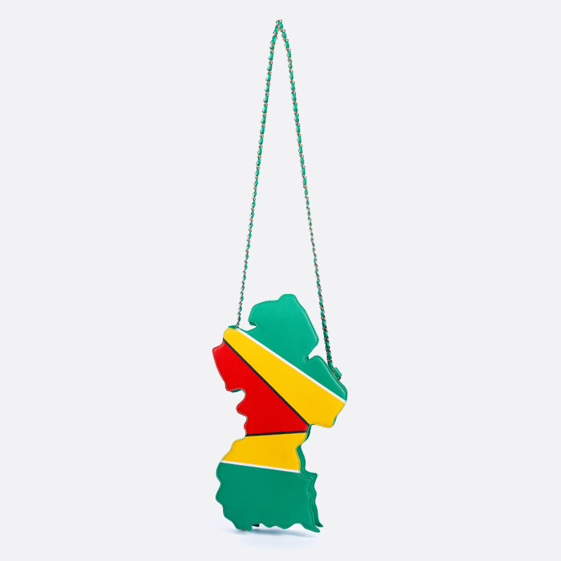 flag bag, cultural fashion, patriotic accessories, statement handbag, travel tote, unique designer bag, luxury flag bag, Caribbean pride, African heritage bag, national flag purse, ethnic fashion, vibrant handbags, bold fashion statement, handcrafted bags, cultural identity fashion, exclusive designer bags, Guyana handbag, Guyana pride bag, Guyana flag purse, green gold and red bag, Guyanese fashion, South America flag bag, Guyana accessories