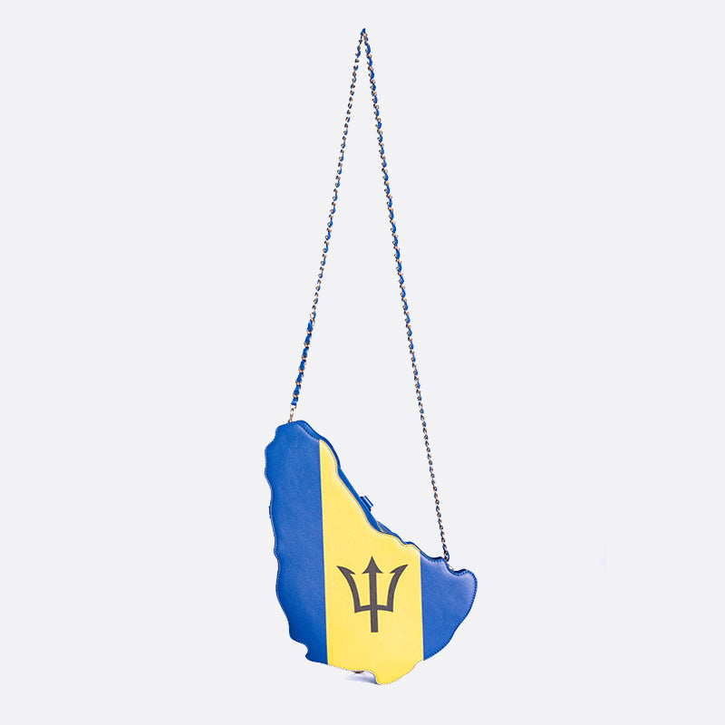 flag bag, cultural fashion, patriotic accessories, statement handbag, travel tote, unique designer bag, luxury flag bag, Caribbean pride, African heritage bag, national flag purse, ethnic fashion, vibrant handbags, bold fashion statement, handcrafted bags, cultural identity fashion, exclusive designer bags, Barbados handbag, Bajan flag purse, blue yellow and black bag, Barbados heritage bag, Trident fashion, Crop Over festival bag, Bridgetown accessories